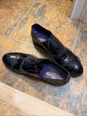 Yves Saint Laurent Rive Gauche black patent leather Oxford shoes